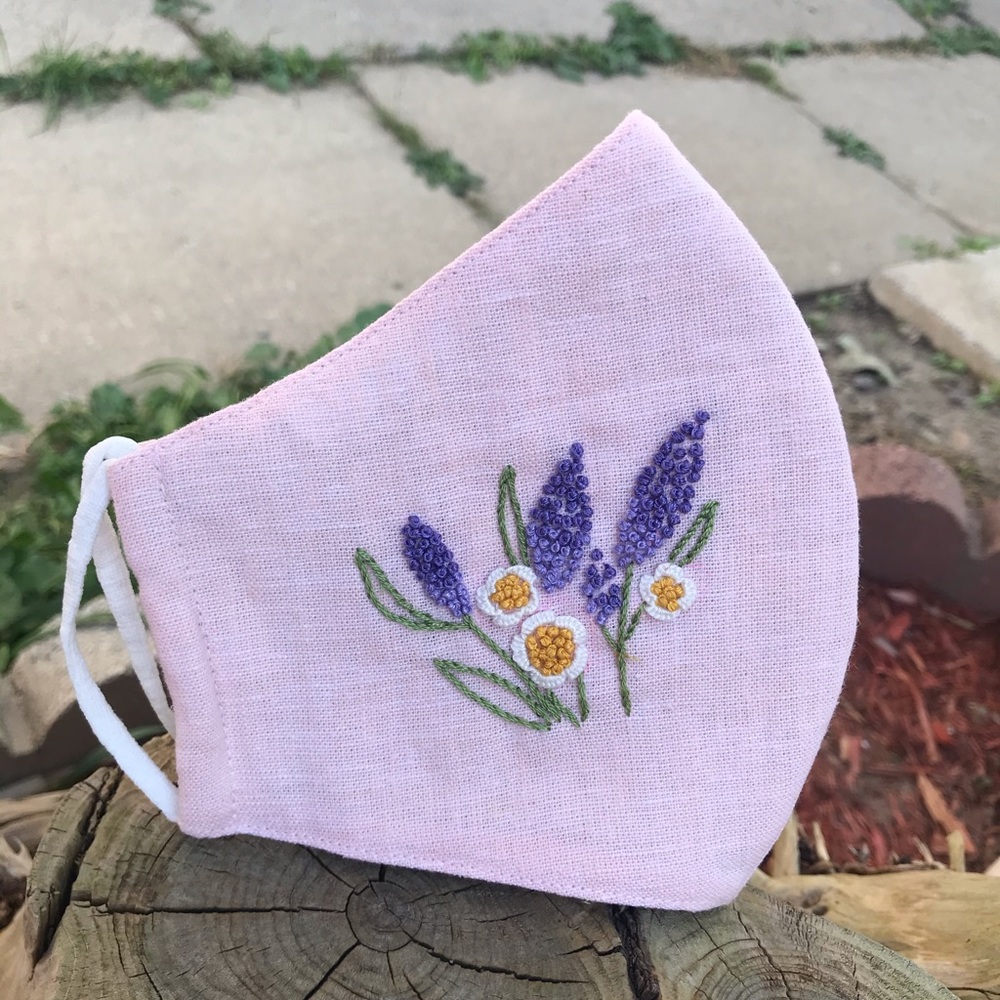 Daisy & Lavender Hand Embroidered Face Mask